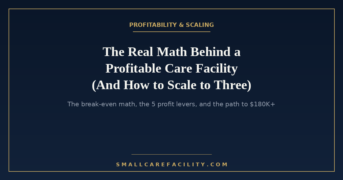 The real math behind a profitable care facility — break-even model, 5 profit levers, and scaling to three locations. "The Real Math Behind a Profitable Care Facility (And How to Scale It to Three)"