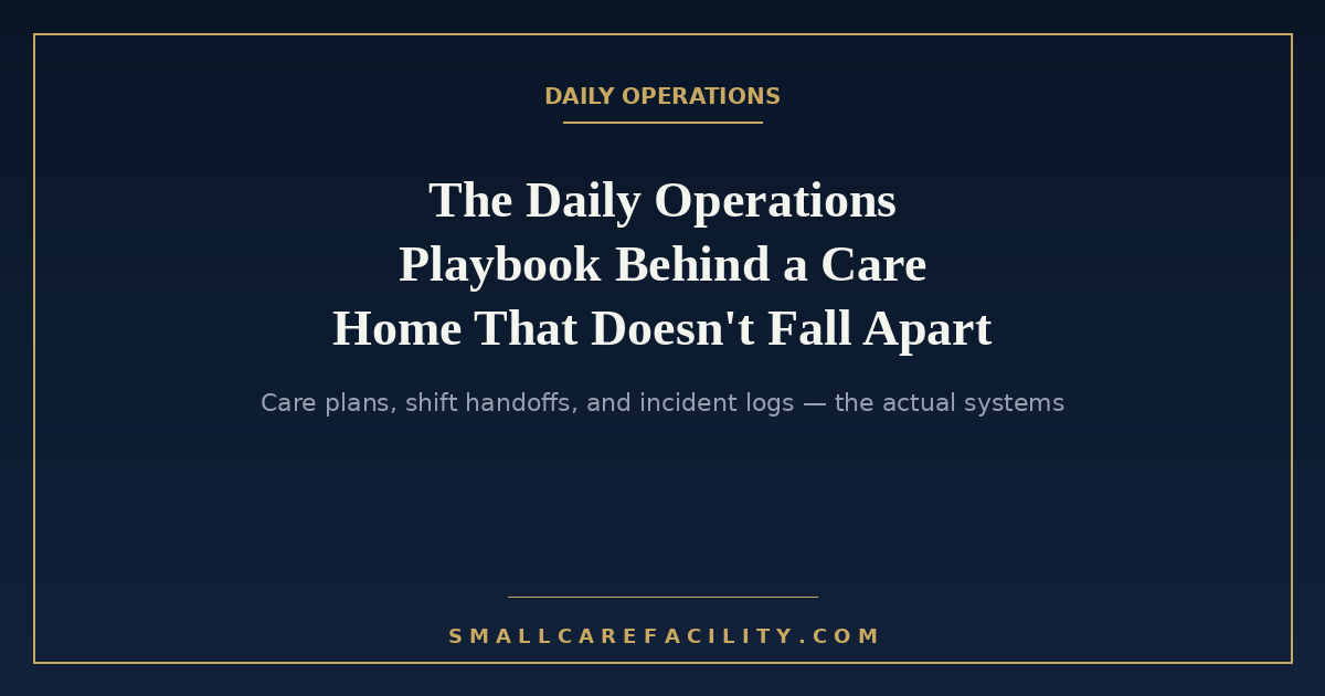 Daily operations playbook for a small-scale care facility — care plans, shift handoffs, and incident logs. "The Daily Operations Playbook Behind a Care Home That Doesn't Fall Apart"
